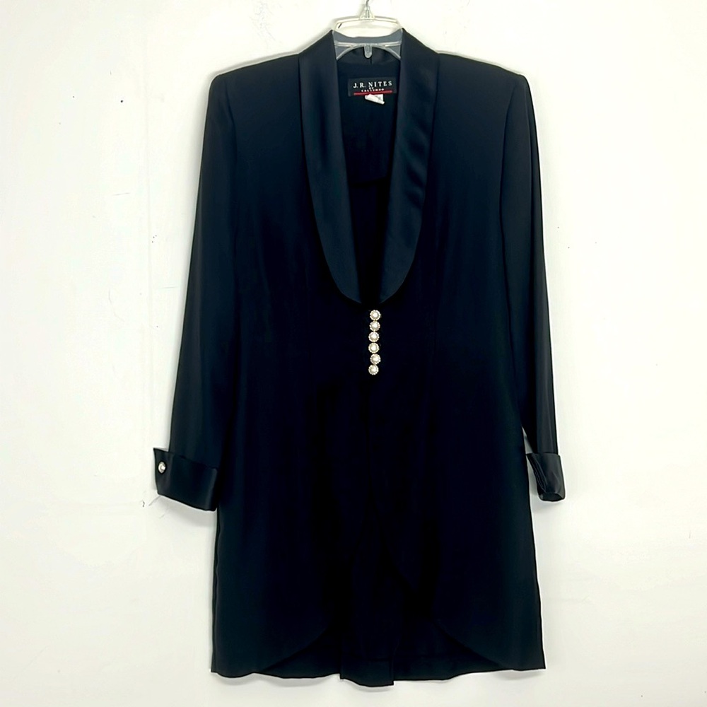 🌞 JR Nite Caliendo Vintage 90s tuxedo long black dressy jacket women size 11 M